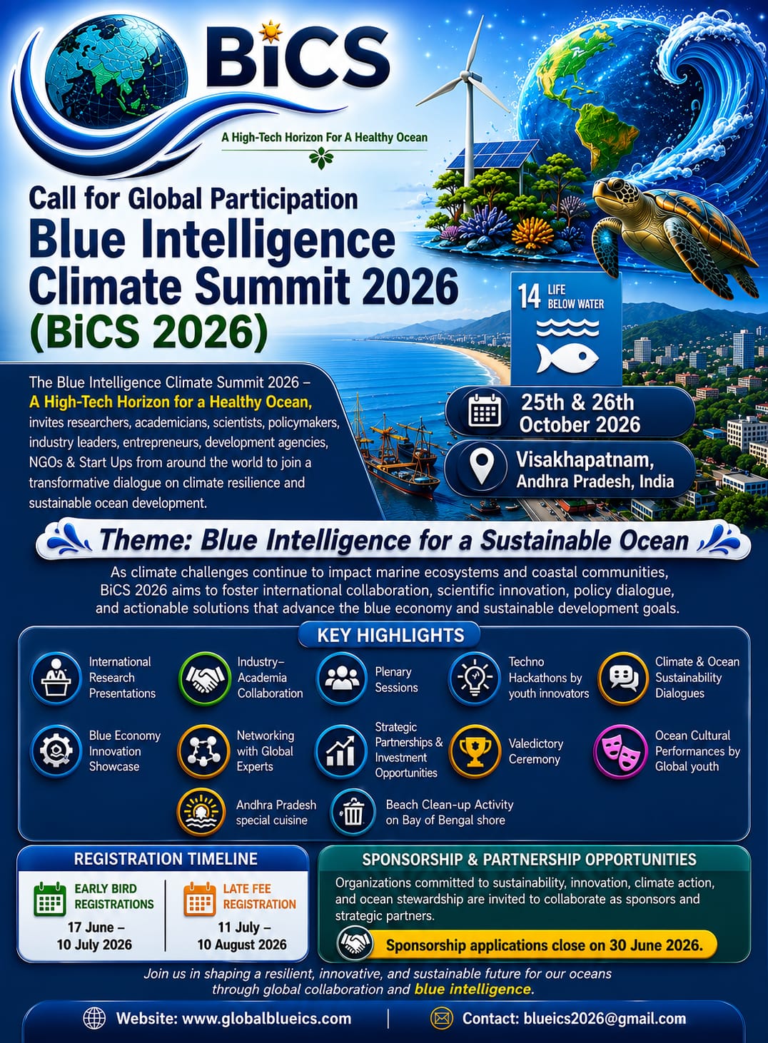 BiCS 2026 Official Poster — Blue Intelligence Climate Summit, 25th & 26th October 2026, Visakhapatnam